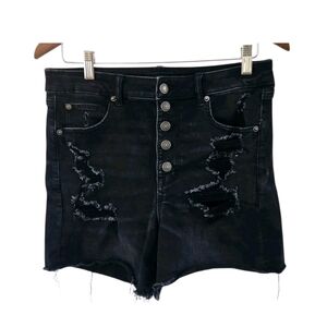 American Eagle Black Super Hi Rise Shortie Distressed Shorts Womens Size 12